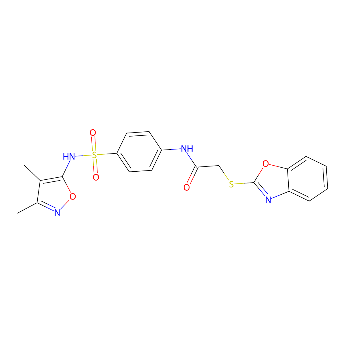 2-(1,3-benzoxazol-2-ylsulfanyl)-N-{4-[(3,4-dimethyl-1,2-oxazol-5-yl)sulfamoyl]phenyl}acetamide molecular structure, CAS 525582-10-9