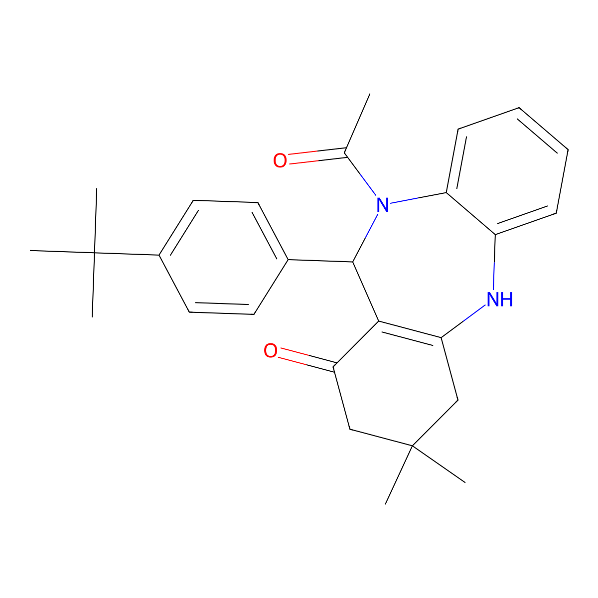 10-acetyl-11-(4-tert-butylphenyl)-3,3-dimethyl-2,3,4,5,10,11-hexahydro-1H-dibenzo[b,e][1,4]diazepin-1-one molecular structure, CAS 525582-63-2