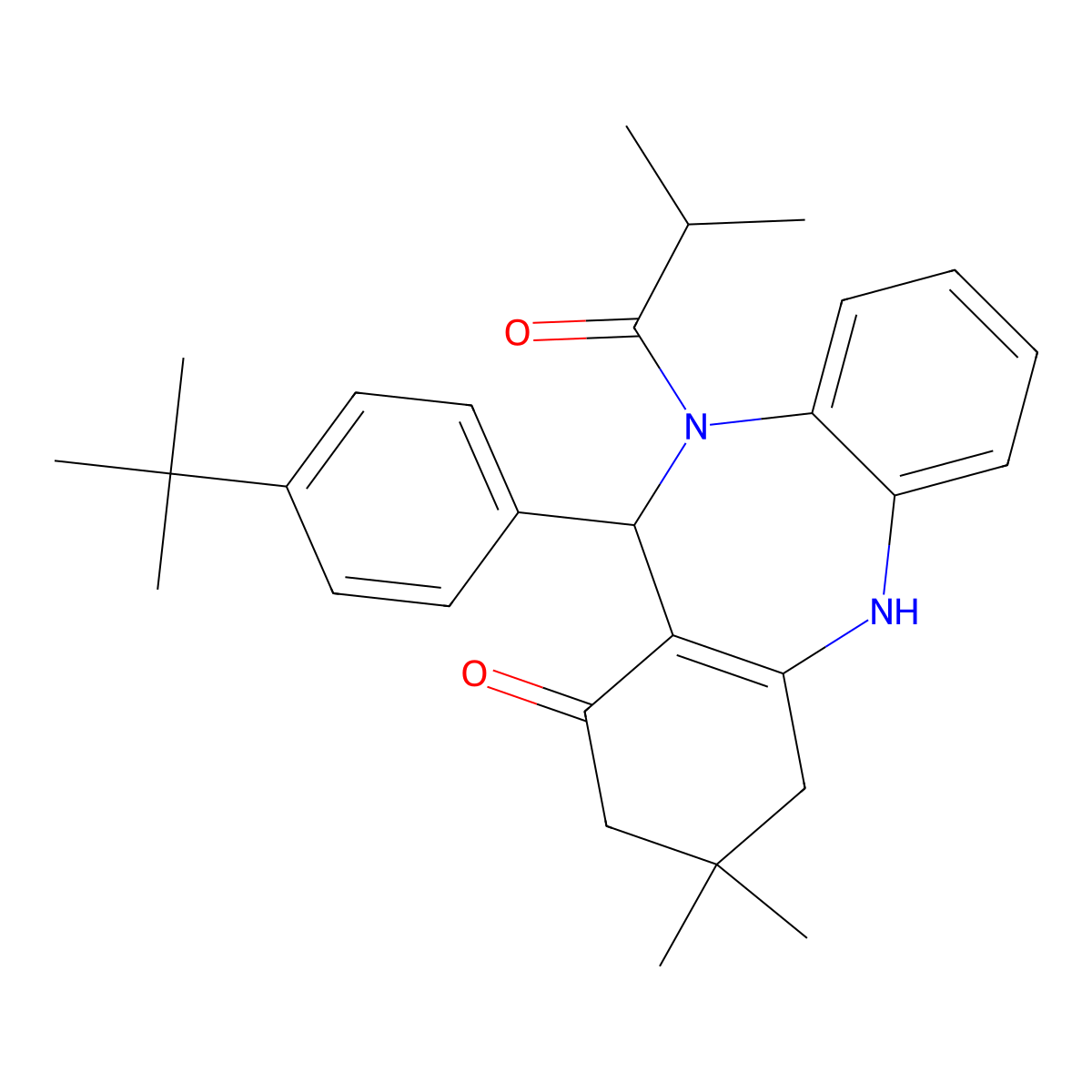 11-(4-tert-butylphenyl)-3,3-dimethyl-10-(2-methylpropanoyl)-2,3,4,5,10,11-hexahydro-1H-dibenzo[b,e][1,4]diazepin-1-one molecular structure, CAS 525582-64-3