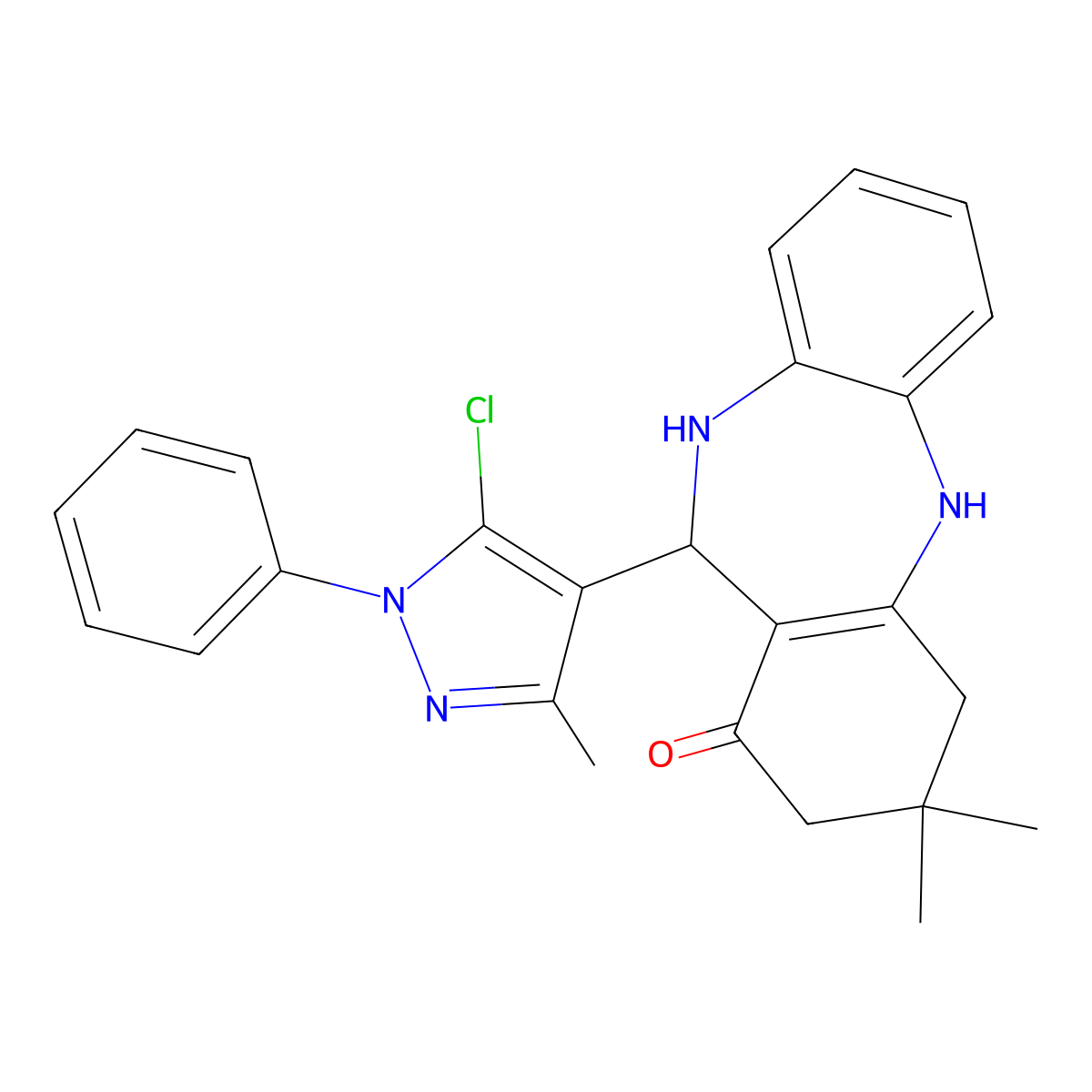 11-(5-chloro-3-methyl-1-phenyl-1H-pyrazol-4-yl)-3,3-dimethyl-2,3,4,5,10,11-hexahydro-1H-dibenzo[b,e][1,4]diazepin-1-one molecular structure, CAS 525582-75-6