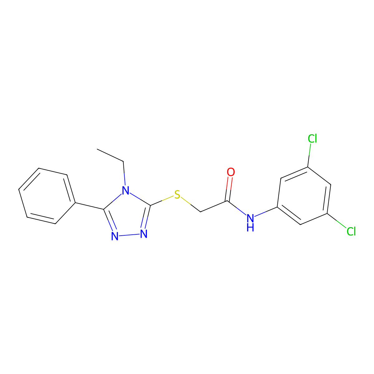 N-(3,5-dichlorophenyl)-2-[(4-ethyl-5-phenyl-4H-1,2,4-triazol-3-yl)sulfanyl]acetamide molecular structure, CAS 525582-77-8