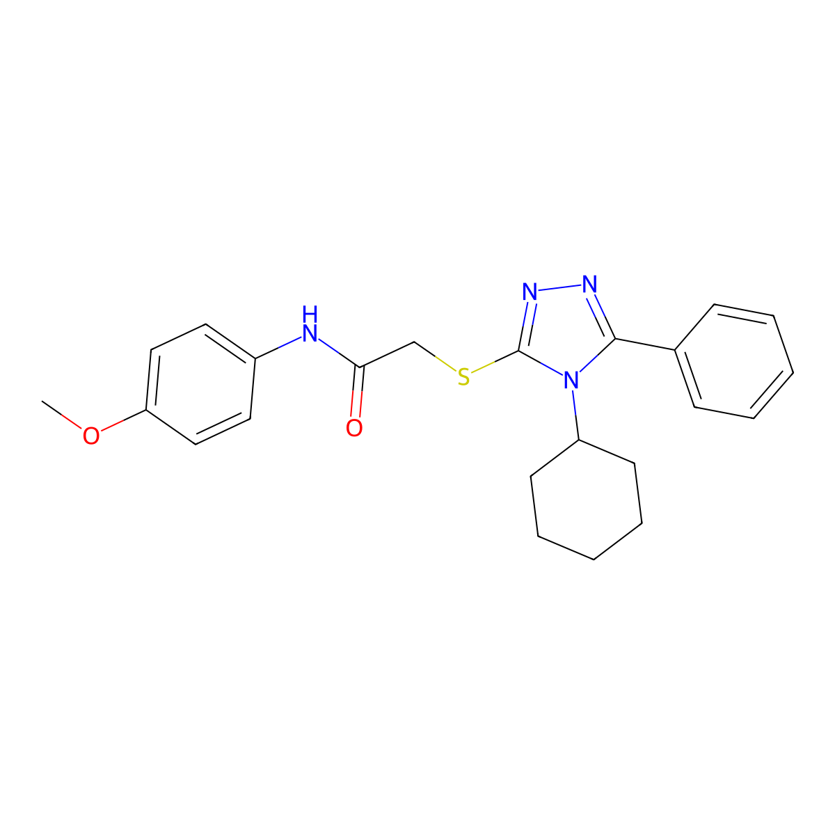 2-[(4-cyclohexyl-5-phenyl-4H-1,2,4-triazol-3-yl)sulfanyl]-N-(4-methoxyphenyl)acetamide molecular structure, CAS 525582-78-9
