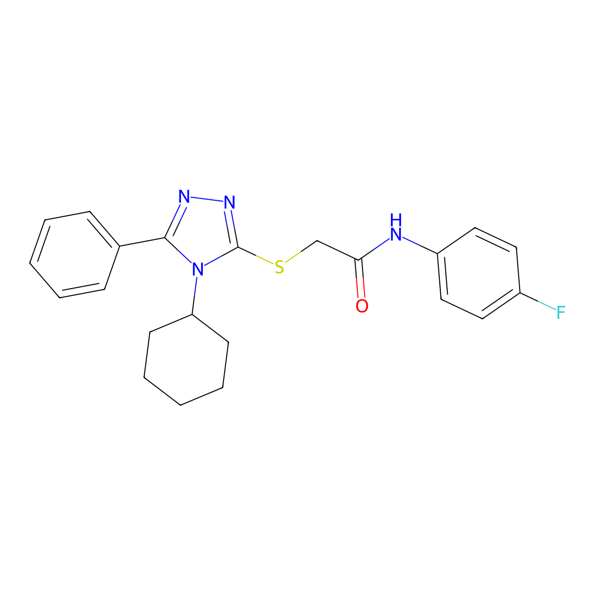 2-[(4-cyclohexyl-5-phenyl-1,2,4-triazol-3-yl)sulfanyl]-N-(4-fluorophenyl)acetamide molecular structure, CAS 525582-80-3