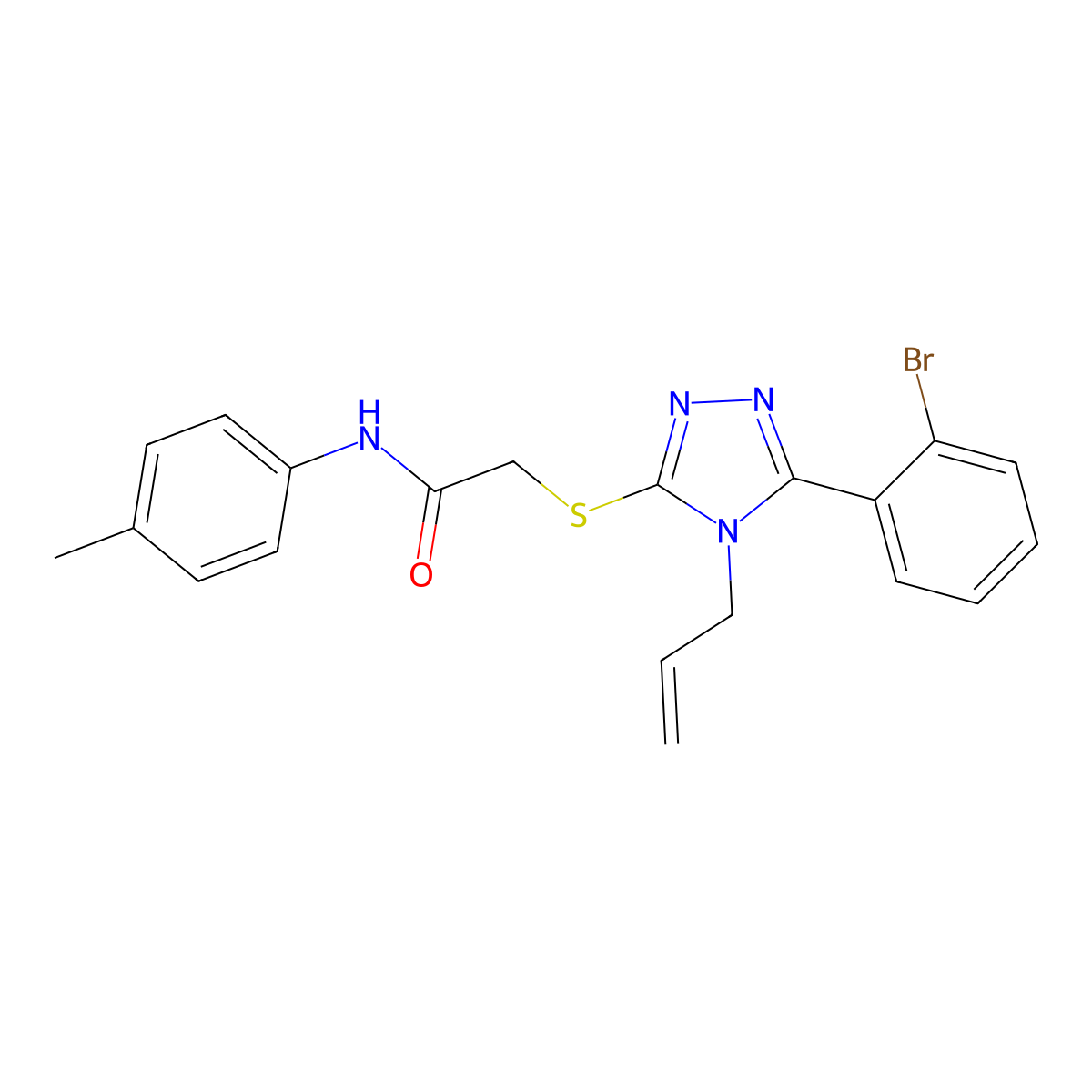 2-[[5-(2-bromophenyl)-4-prop-2-enyl-1,2,4-triazol-3-yl]sulfanyl]-N-(4-methylphenyl)acetamide molecular structure, CAS 525582-82-5
