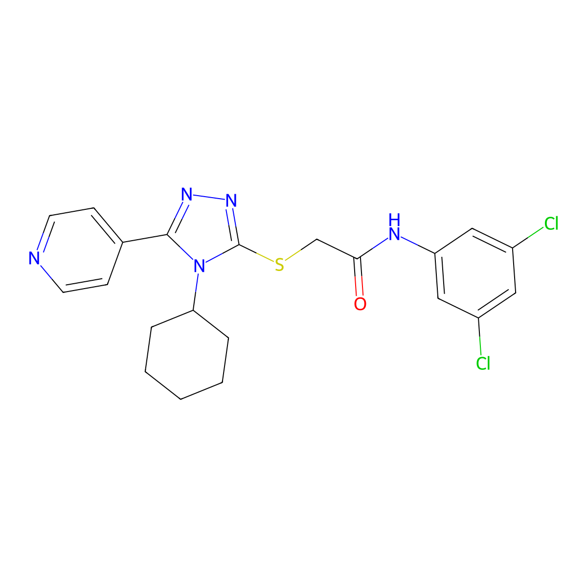 2-{[4-cyclohexyl-5-(4-pyridinyl)-4H-1,2,4-triazol-3-yl]sulfanyl}-N-(3,5-dichlorophenyl)acetamide molecular structure, CAS 525582-83-6