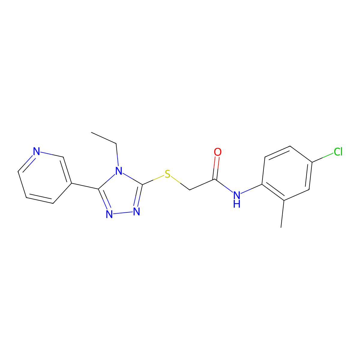 Acetamide, N-(4-chloro-2-methylphenyl)-2-[[4-ethyl-5-(3-pyridinyl)-4H-1,2,4-triazol-3-yl]thio]- molecular structure, CAS 525582-85-8