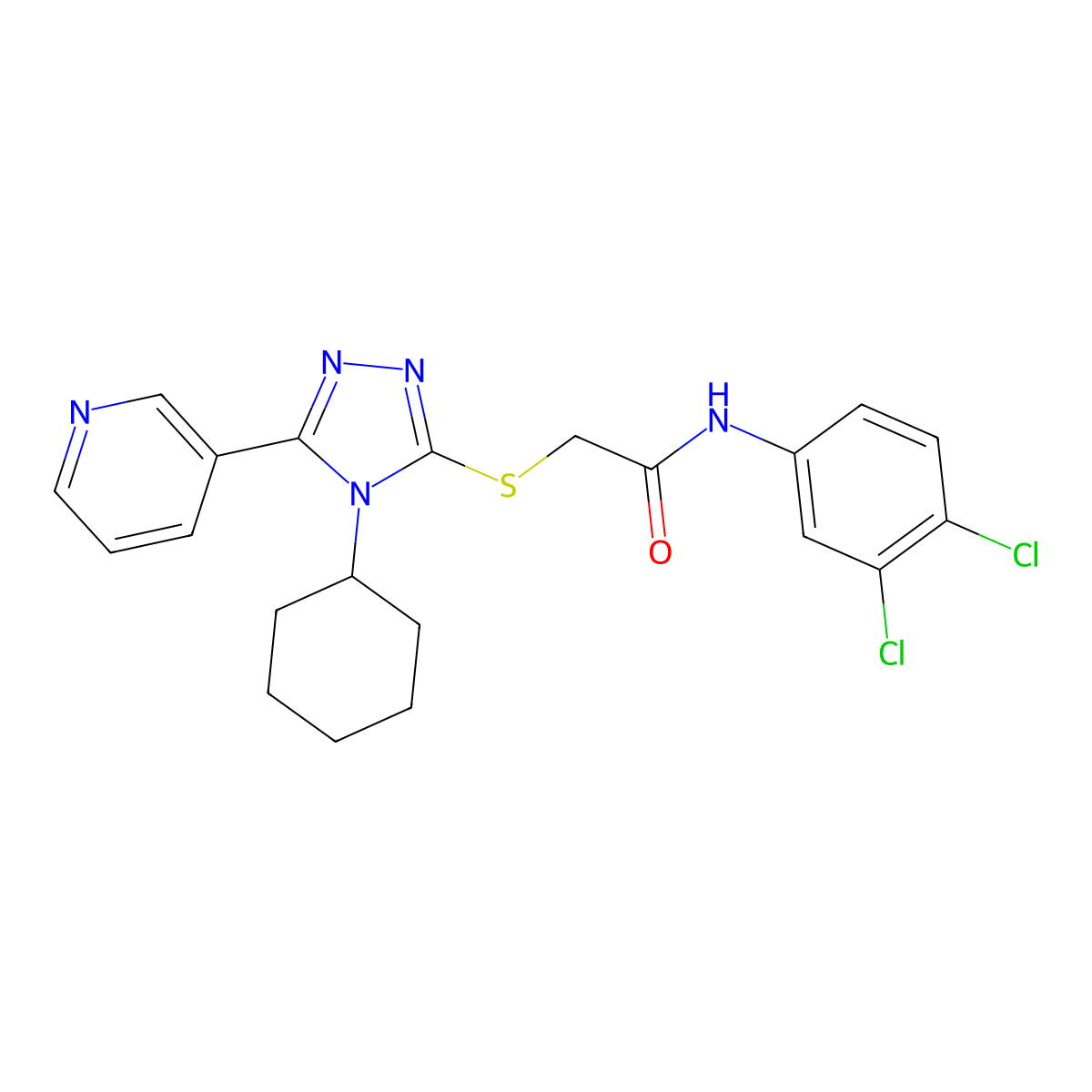 2-[(4-cyclohexyl-5-pyridin-3-yl-1,2,4-triazol-3-yl)sulfanyl]-N-(3,4-dichlorophenyl)acetamide molecular structure, CAS 525582-87-0
