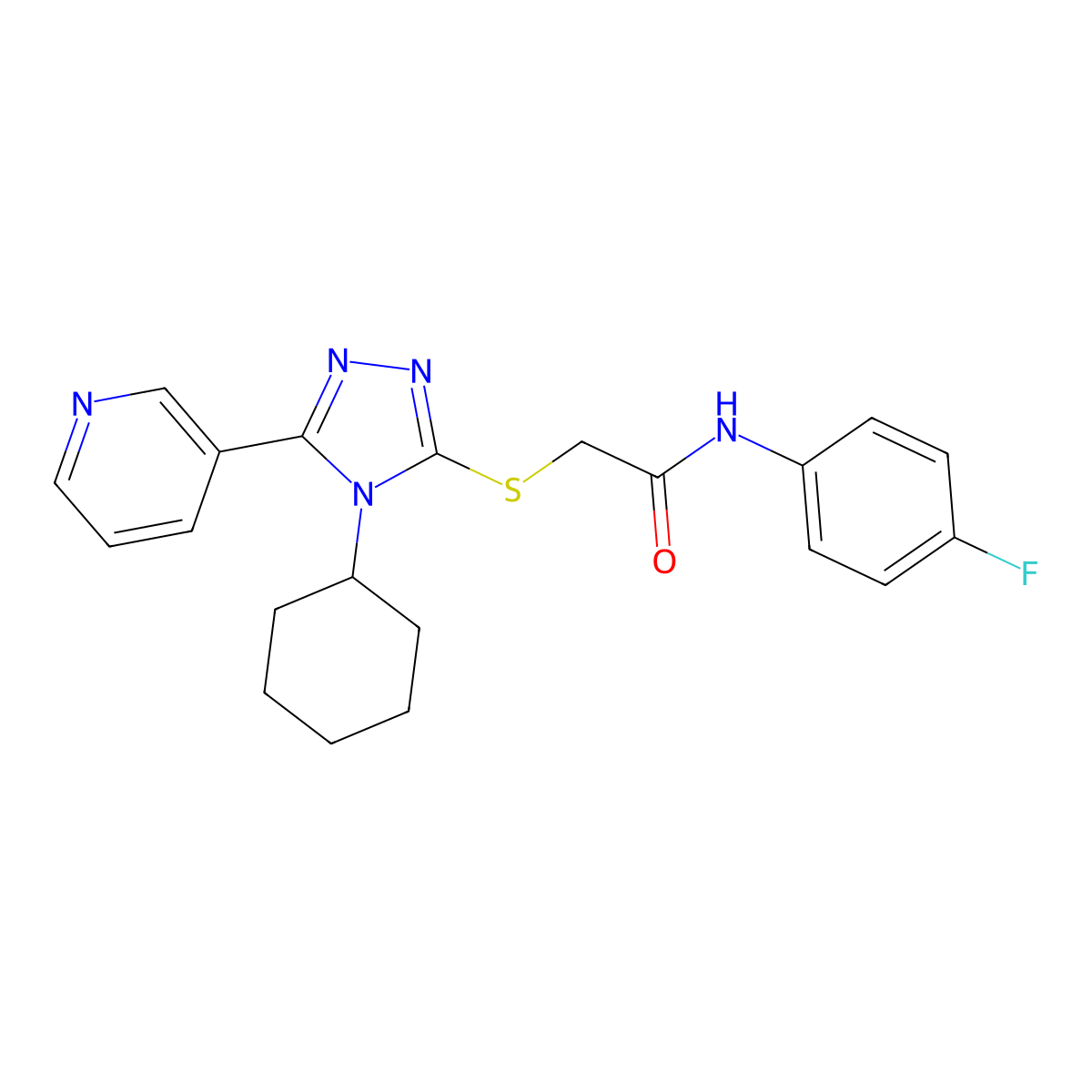 2-{[4-cyclohexyl-5-(3-pyridinyl)-4H-1,2,4-triazol-3-yl]sulfanyl}-N-(4-fluorophenyl)acetamide molecular structure, CAS 525582-88-1