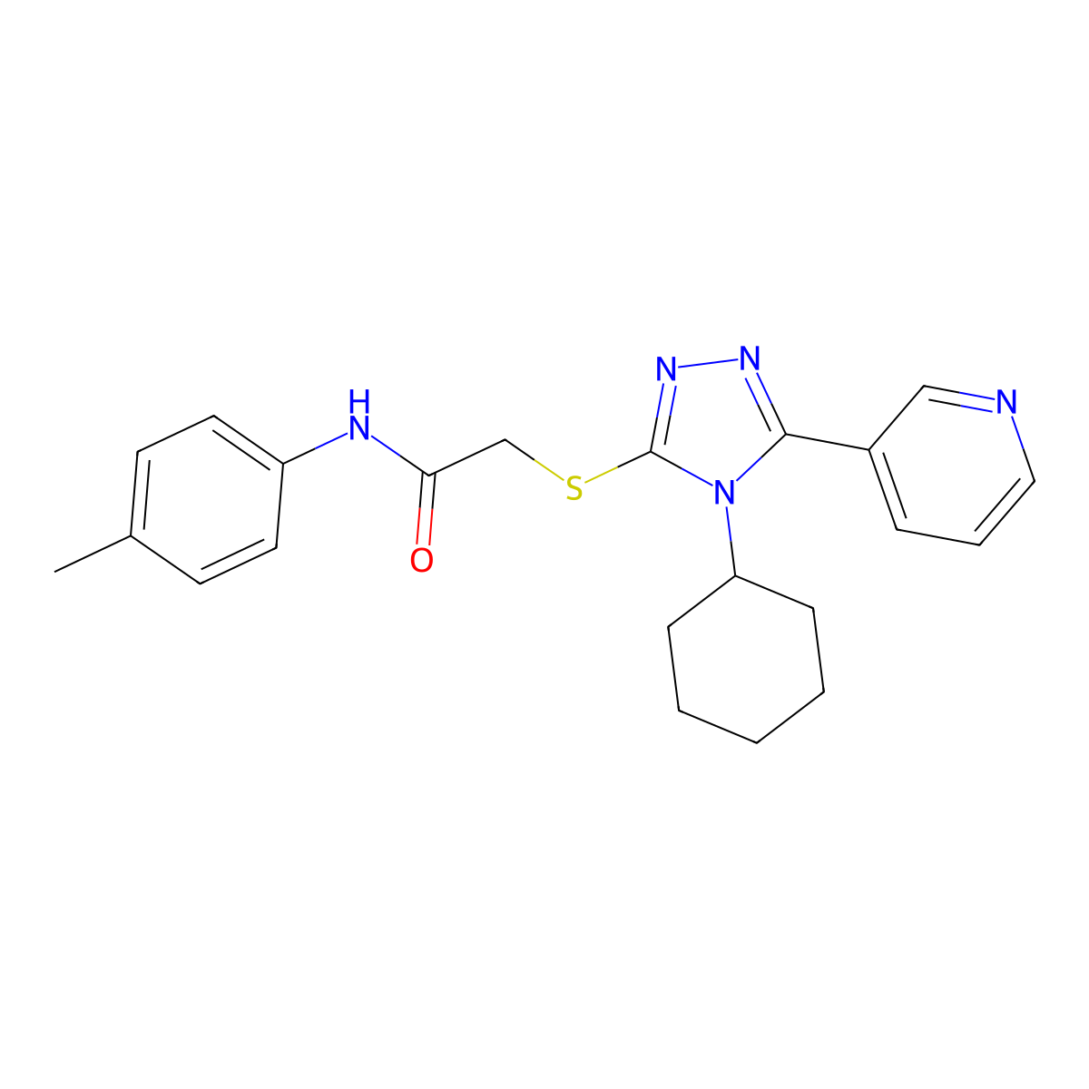 2-{[4-cyclohexyl-5-(pyridin-3-yl)-4H-1,2,4-triazol-3-yl]sulfanyl}-N-(4-methylphenyl)acetamide molecular structure, CAS 525582-89-2