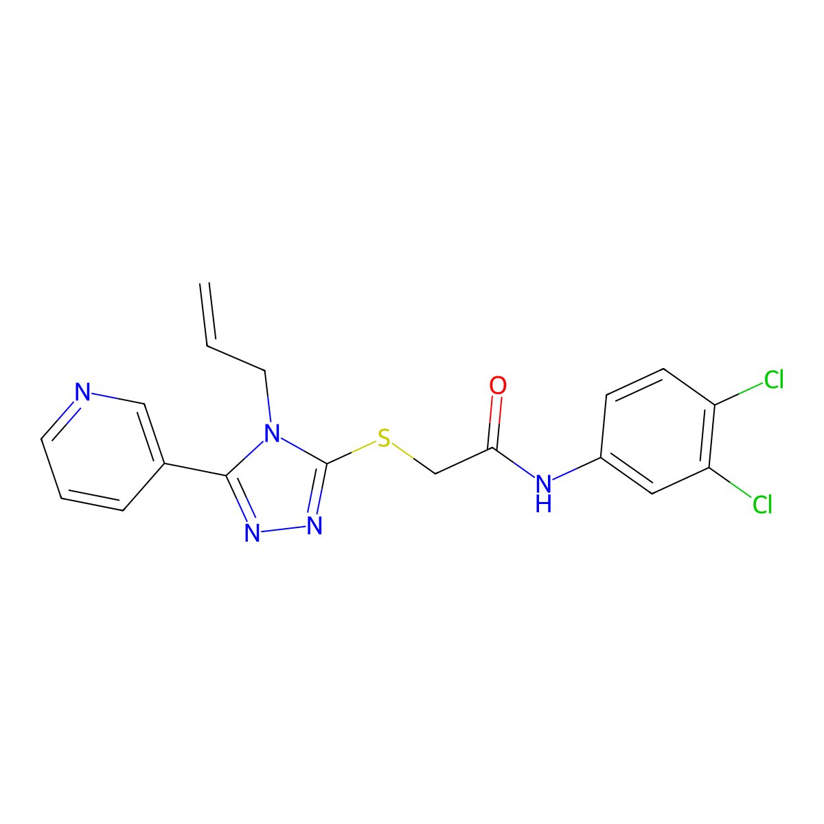 N-(3,4-dichlorophenyl)-2-{[4-(prop-2-en-1-yl)-5-(pyridin-3-yl)-4H-1,2,4-triazol-3-yl]sulfanyl}acetamide molecular structure, CAS 525582-90-5
