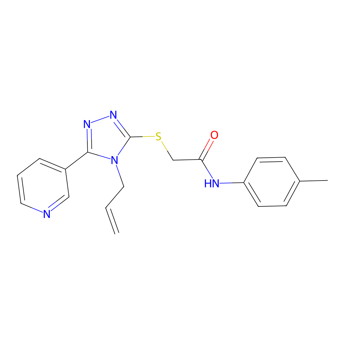 N-(4-methylphenyl)-2-{[4-(prop-2-en-1-yl)-5-(pyridin-3-yl)-4H-1,2,4-triazol-3-yl]sulfanyl}acetamide molecular structure, CAS 525582-91-6