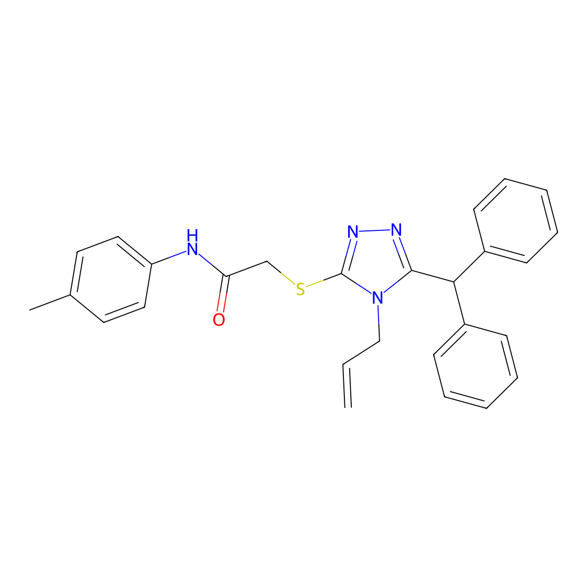 2-{[5-(diphenylmethyl)-4-(prop-2-en-1-yl)-4H-1,2,4-triazol-3-yl]sulfanyl}-N-(4-methylphenyl)acetamide molecular structure, CAS 525582-92-7
