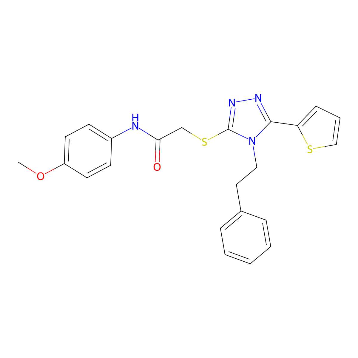 N-(4-methoxyphenyl)-2-{[4-(2-phenylethyl)-5-(thiophen-2-yl)-4H-1,2,4-triazol-3-yl]sulfanyl}acetamide molecular structure, CAS 525582-93-8
