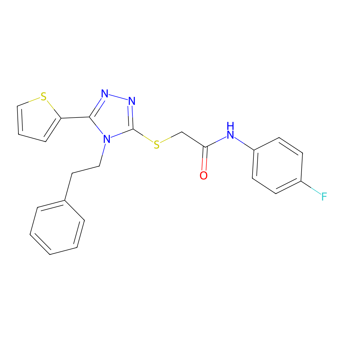 N-(4-fluorophenyl)-2-{[4-(2-phenylethyl)-5-(thiophen-2-yl)-4H-1,2,4-triazol-3-yl]sulfanyl}acetamide molecular structure, CAS 525582-95-0