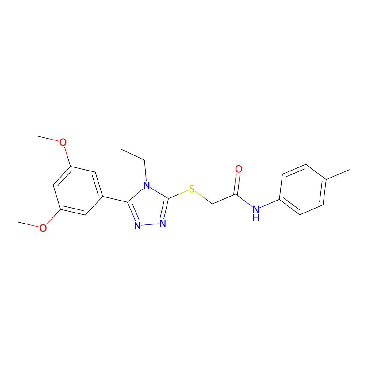 2-{[5-(3,5-dimethoxyphenyl)-4-ethyl-4H-1,2,4-triazol-3-yl]sulfanyl}-N-(4-methylphenyl)acetamide molecular structure, CAS 525582-98-3