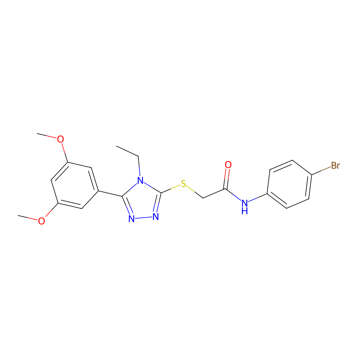N-(4-bromophenyl)-2-[[5-(3,5-dimethoxyphenyl)-4-ethyl-1,2,4-triazol-3-yl]sulfanyl]acetamide molecular structure, CAS 525582-99-4