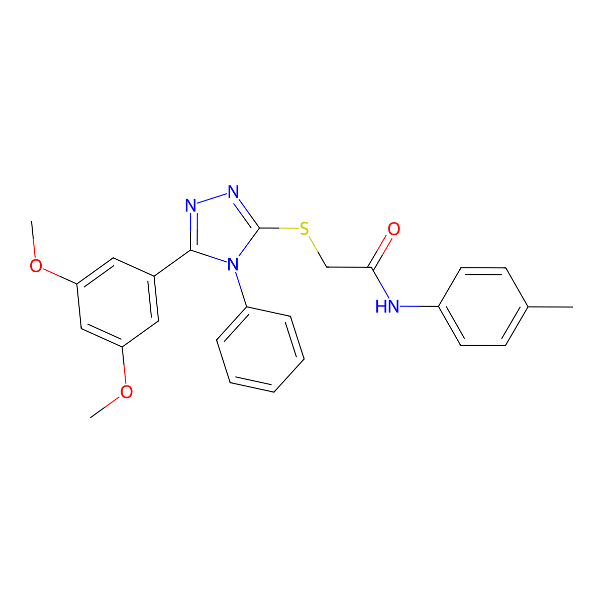 2-{[5-(3,5-dimethoxyphenyl)-4-phenyl-4H-1,2,4-triazol-3-yl]sulfanyl}-N-(4-methylphenyl)acetamide molecular structure, CAS 525583-00-0