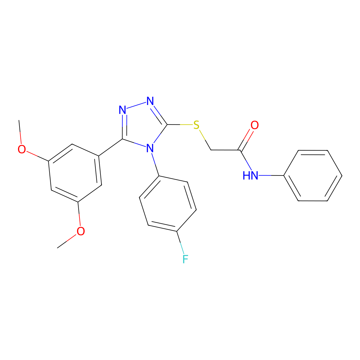 2-[[5-(3,5-dimethoxyphenyl)-4-(4-fluorophenyl)-1,2,4-triazol-3-yl]sulfanyl]-N-phenylacetamide molecular structure, CAS 525583-03-3