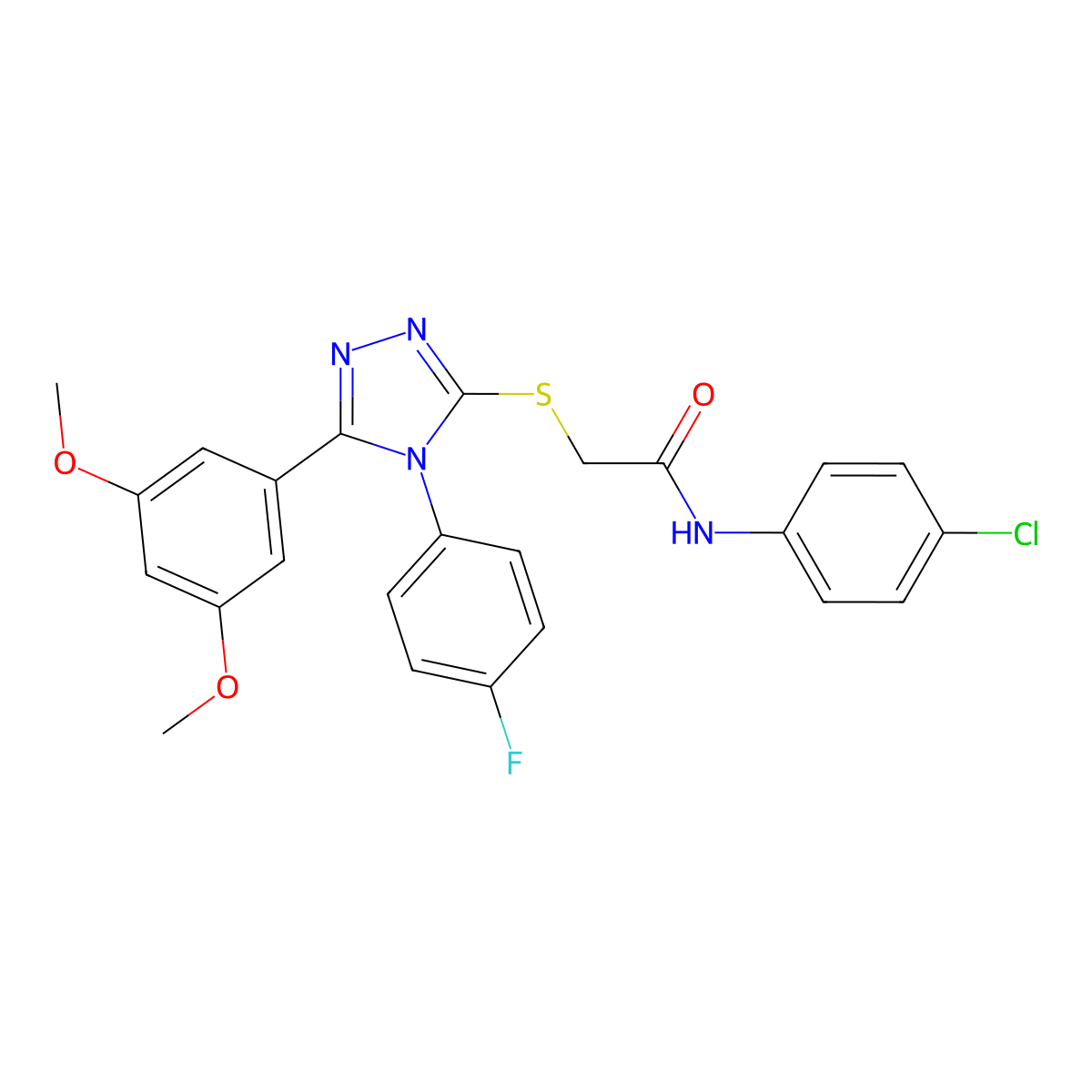 N-(4-chlorophenyl)-2-[[5-(3,5-dimethoxyphenyl)-4-(4-fluorophenyl)-1,2,4-triazol-3-yl]sulfanyl]acetamide molecular structure, CAS 525583-04-4