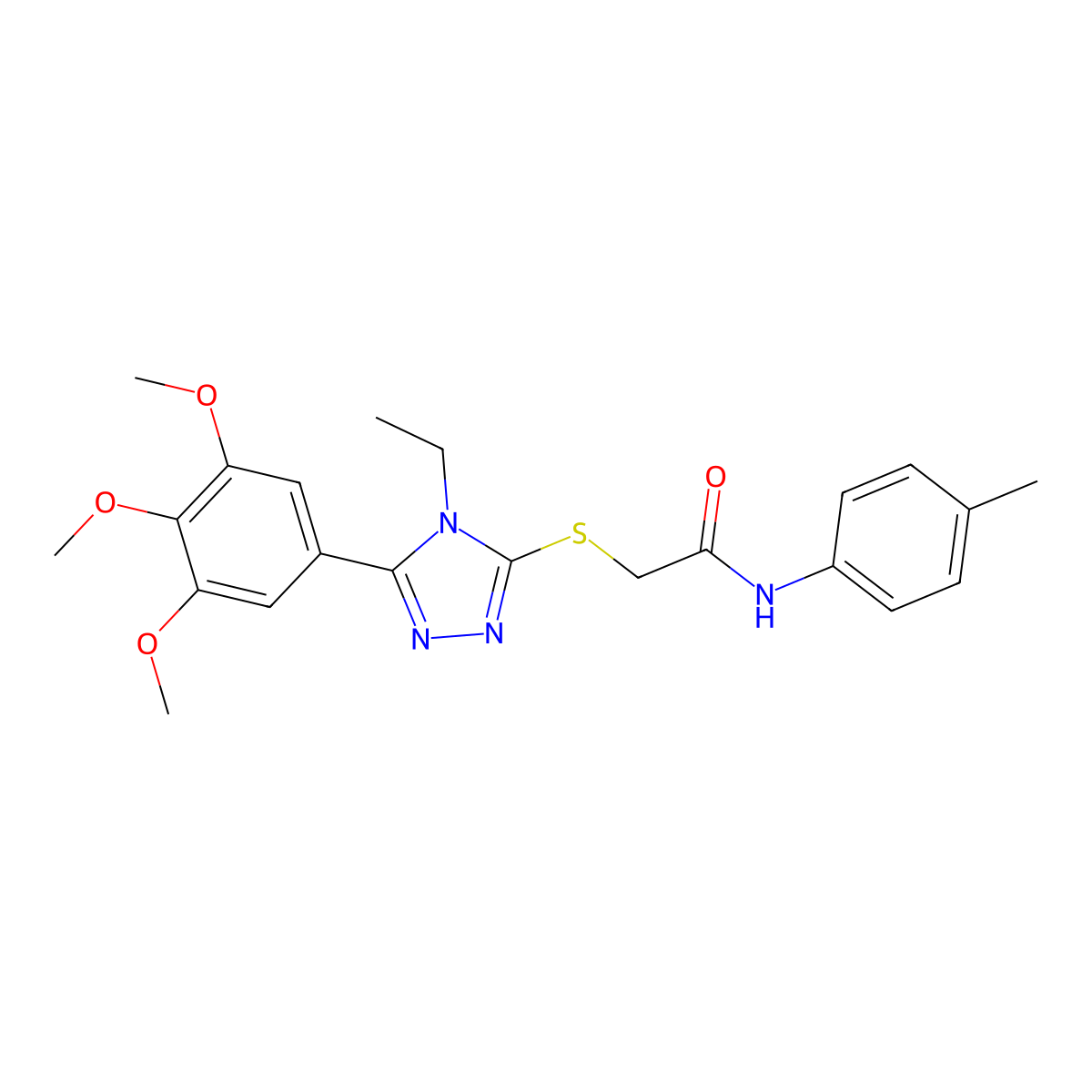 2-[[4-ethyl-5-(3,4,5-trimethoxyphenyl)-1,2,4-triazol-3-yl]sulfanyl]-N-(4-methylphenyl)acetamide molecular structure, CAS 525583-05-5