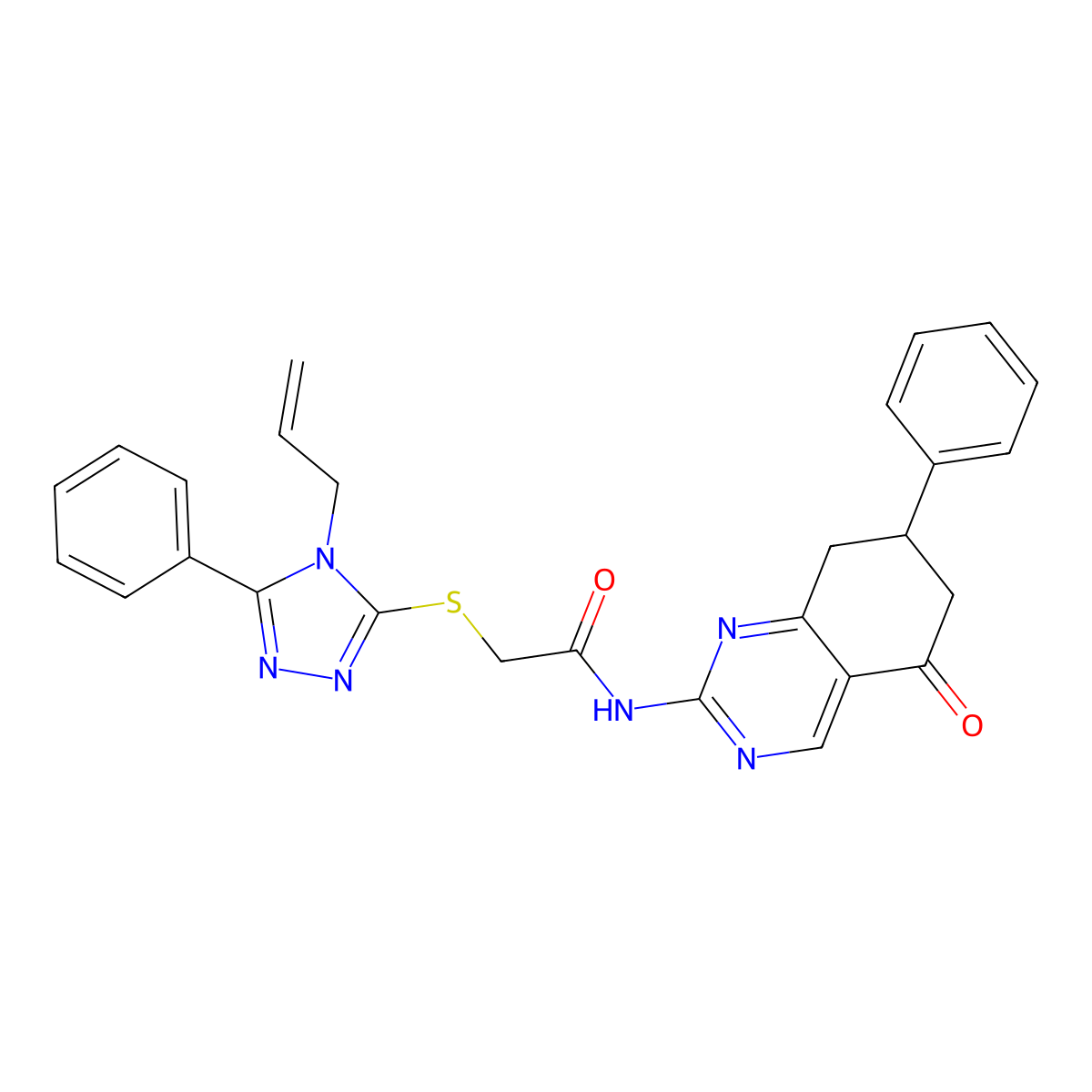 2-[(4-allyl-5-phenyl-4H-1,2,4-triazol-3-yl)thio]-N-(5-oxo-7-phenyl-5,6,7,8-tetrahydroquinazolin-2-yl)acetamide molecular structure, CAS 525583-16-8