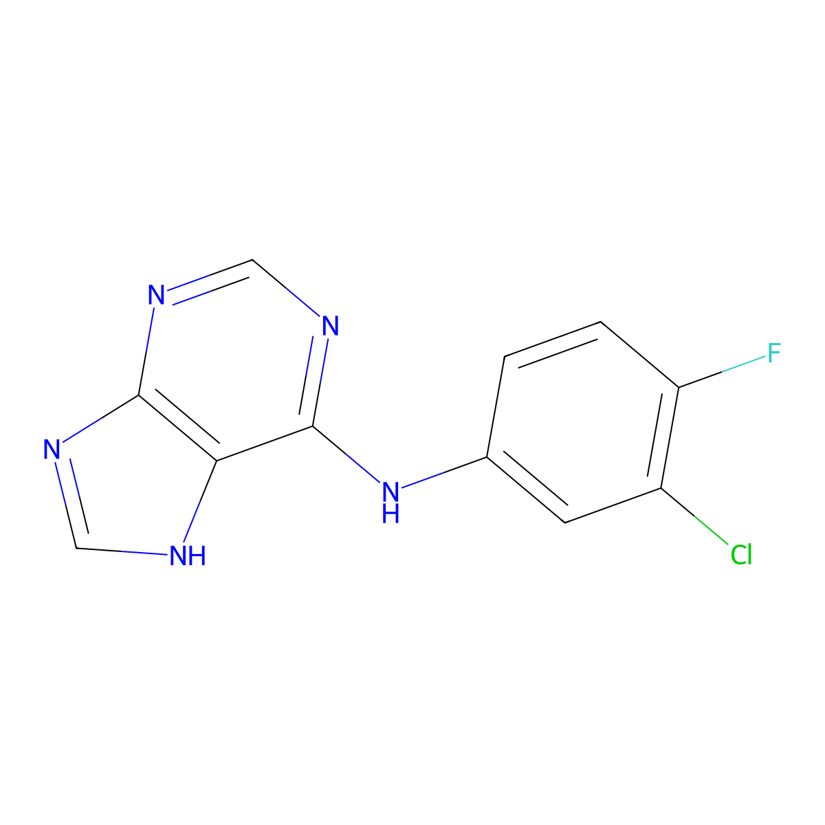 N-(3-chloro-4-fluorophenyl)-7H-purin-6-amine molecular structure, CAS 525608-23-5