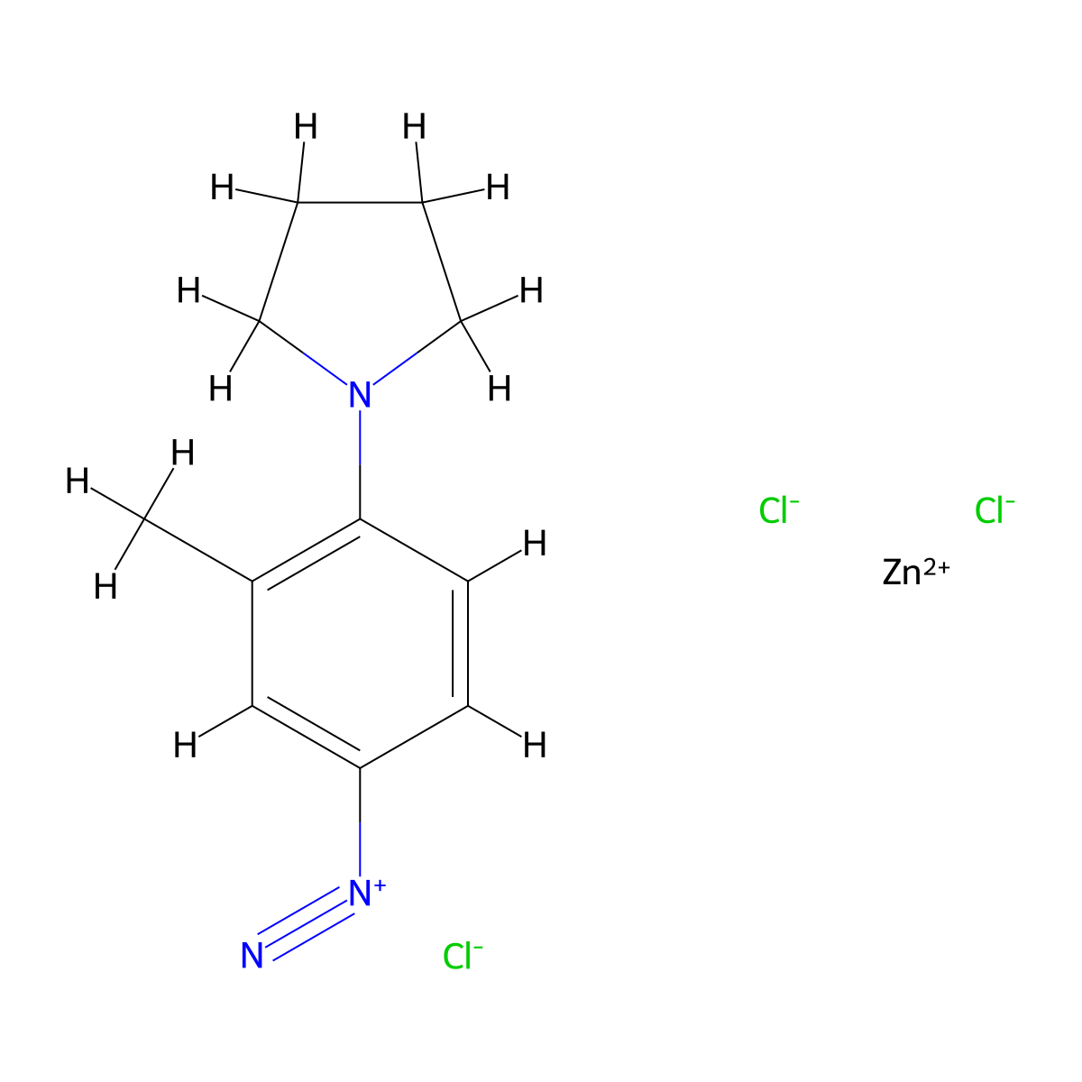 4-Diazo-2-methylpyrrolidinobenzene zinc chloride molecular structure, CAS 52572-38-0