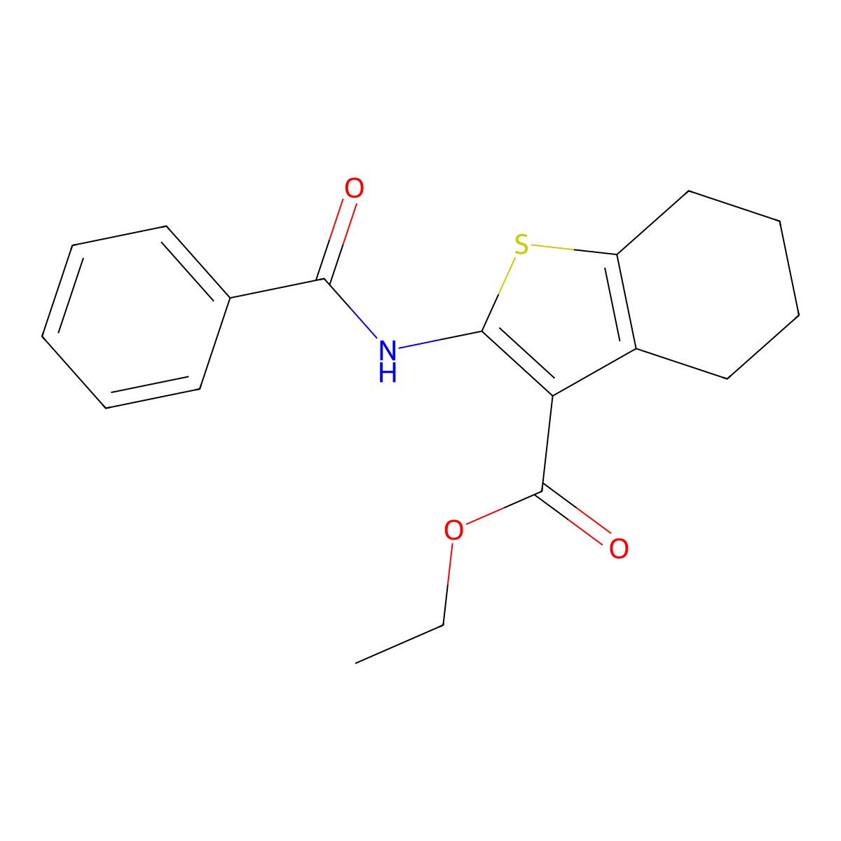 Ethyl 2-(benzoylamino)-4,5,6,7-tetrahydro-1-benzothiophene-3-carboxylate molecular structure, CAS 52580-57-1
