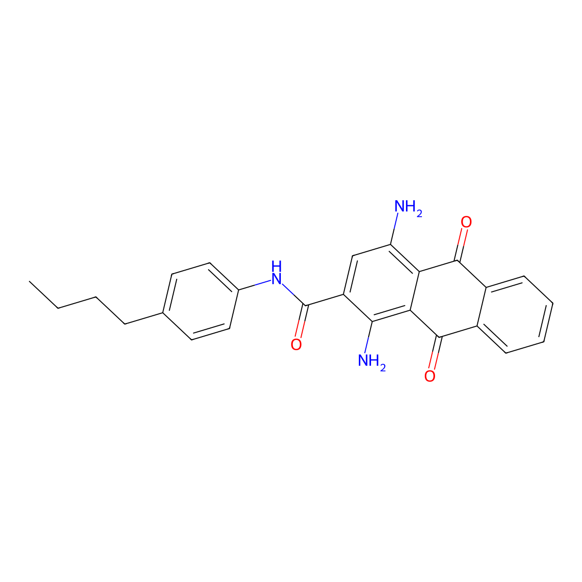 1,4-diamino-N-(4-butylphenyl)-9,10-dioxo-9,10-dihydroanthracene-2-carboxamide molecular structure, CAS 52582-37-3