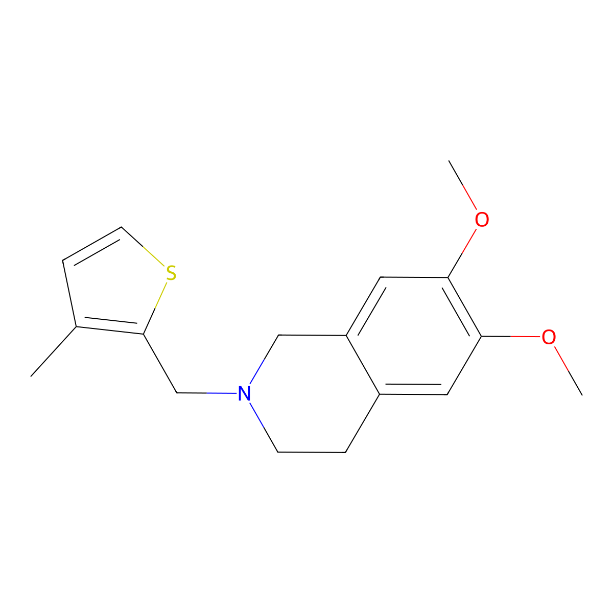 6,7-dimethoxy-2-[(3-methylthiophen-2-yl)methyl]-3,4-dihydro-1H-isoquinoline molecular structure, CAS 5259-43-8