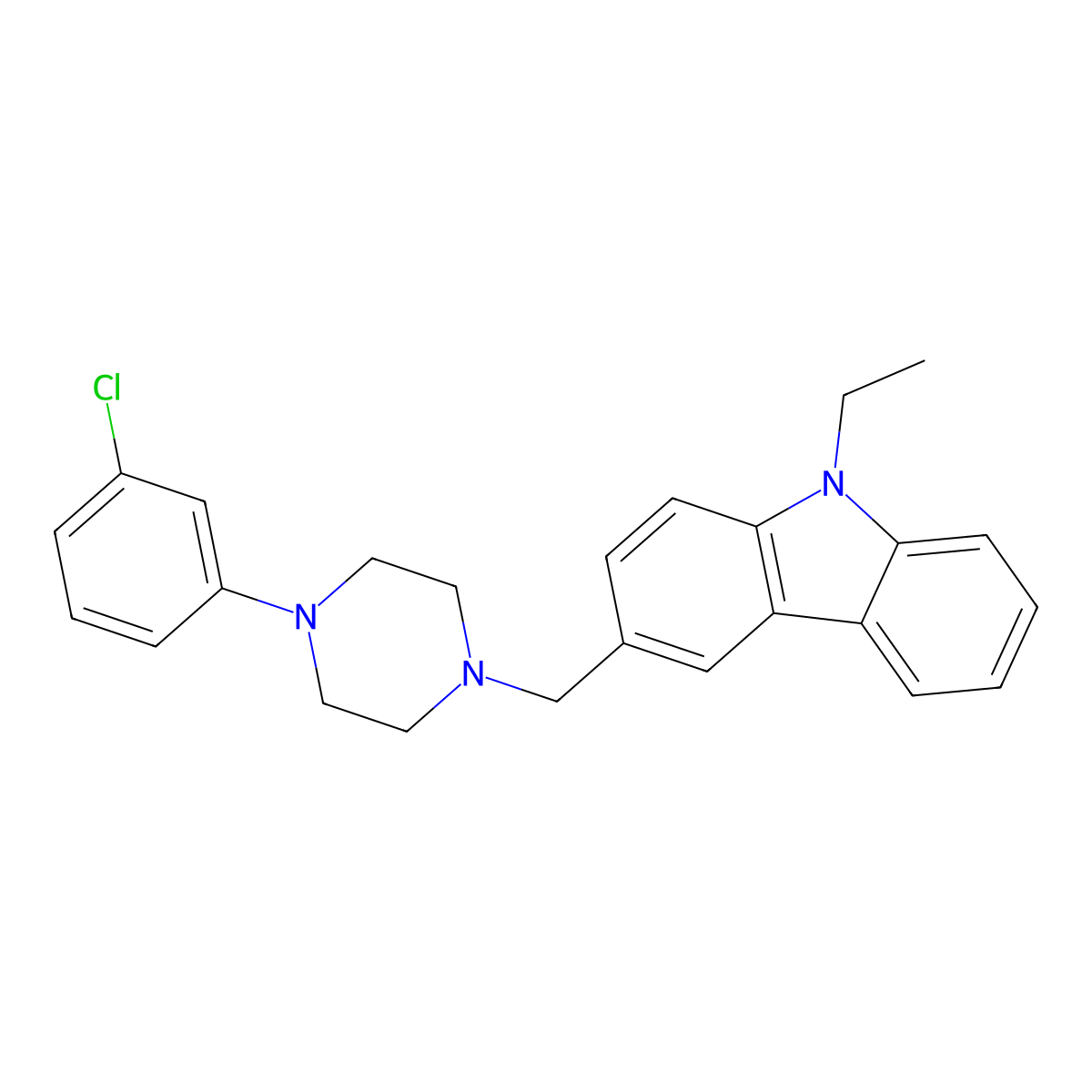 3-{[4-(3-Chlorophenyl)piperazin-1-yl]methyl}-9-ethyl-9H-carbazole molecular structure, CAS 5259-99-4