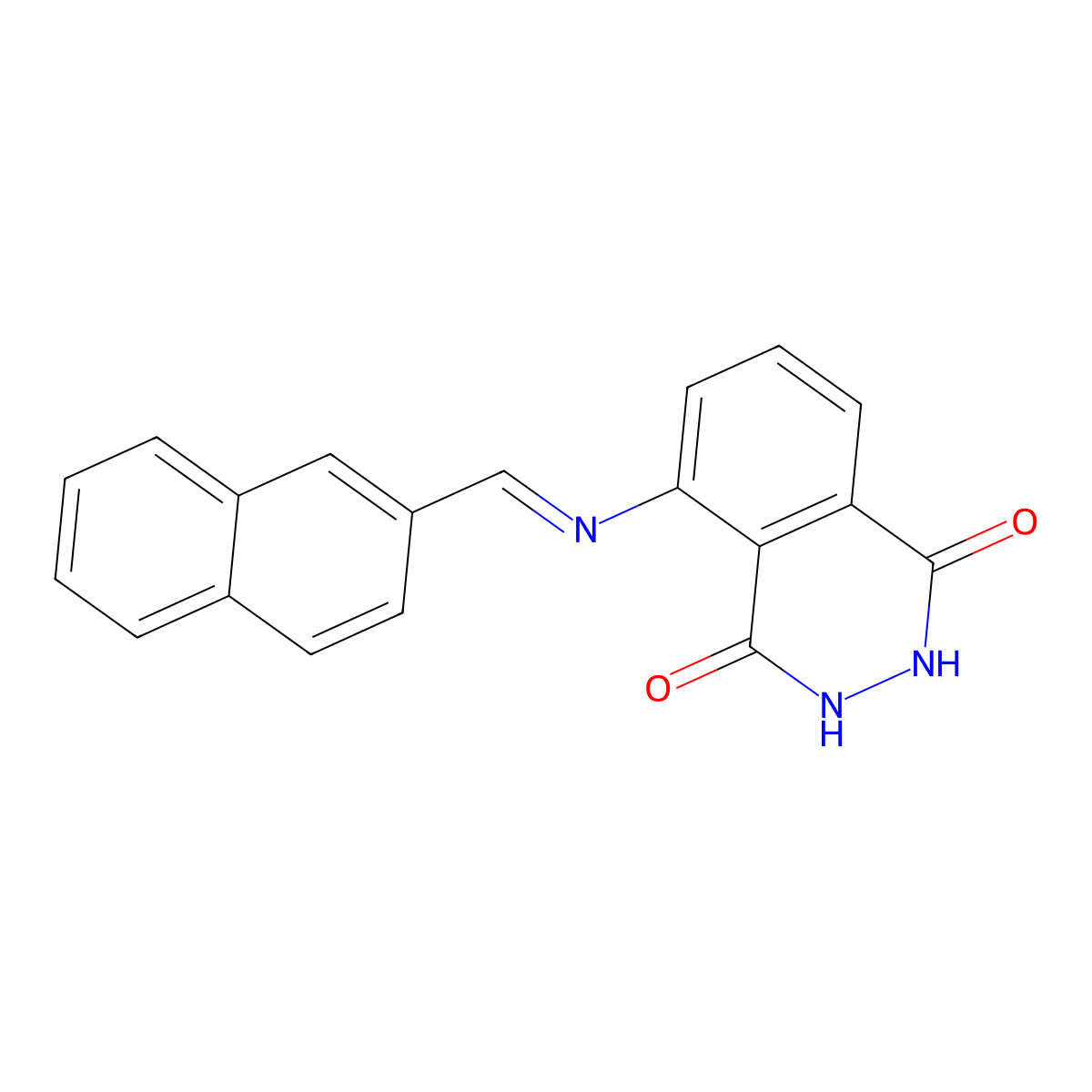 5-{[(E)-naphthalen-2-ylmethylidene]amino}-2,3-dihydrophthalazine-1,4-dione molecular structure, CAS 5260-72-0