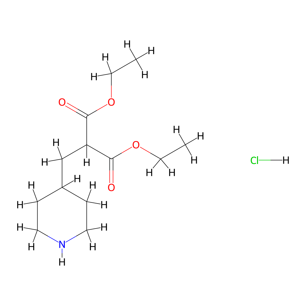 Diethyl 2-(piperidin-4-ylmethyl)malonate hcl molecular structure, CAS 52601-19-1
