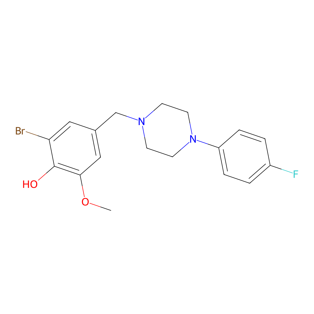2-Bromo-4-[[4-(4-fluorophenyl)piperazin-1-yl]methyl]-6-methoxyphenol molecular structure, CAS 5261-00-7