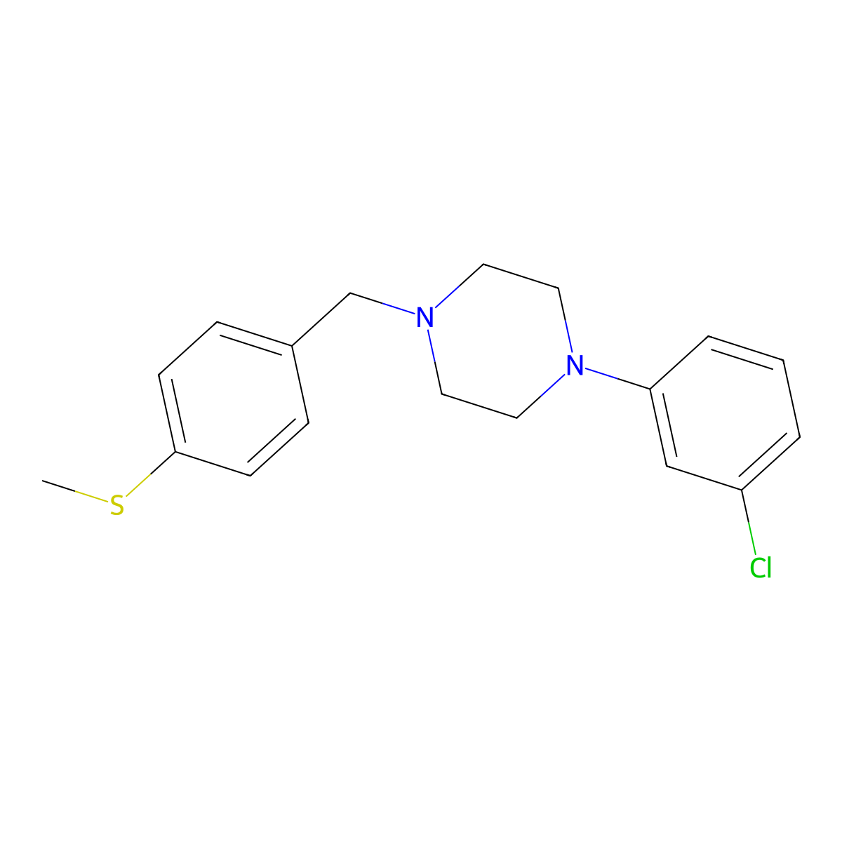 1-(3-Chlorophenyl)-4-[(4-methylsulfanylphenyl)methyl]piperazine molecular structure, CAS 5261-11-0