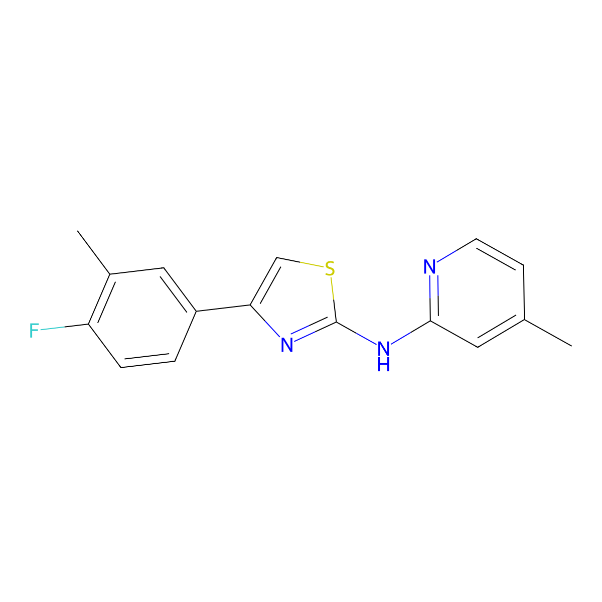 4-(4-fluoro-3-methylphenyl)-N-(4-methylpyridin-2-yl)-1,3-thiazol-2-amine molecular structure, CAS 526186-55-0