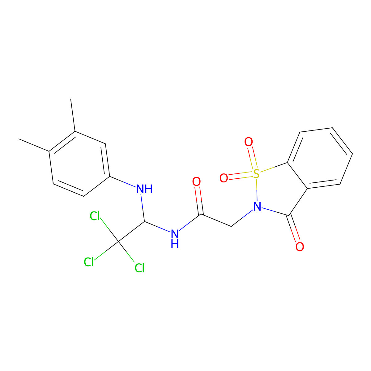 N-{2,2,2-trichloro-1-[(3,4-dimethylphenyl)amino]ethyl}-2-(1,1,3-trioxo-2,3-dihydro-1lambda6,2-benzothiazol-2-yl)acetamide molecular structure, CAS 526186-94-7