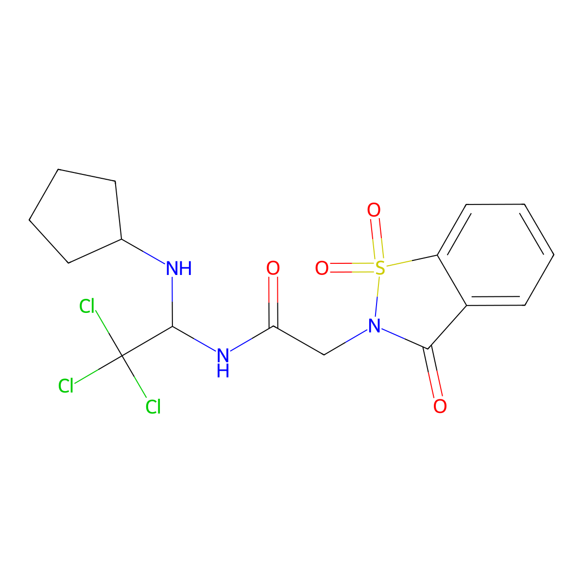 N-[2,2,2-trichloro-1-(cyclopentylamino)ethyl]-2-(1,1,3-trioxo-1,2-benzothiazol-2-yl)acetamide molecular structure, CAS 526187-03-1