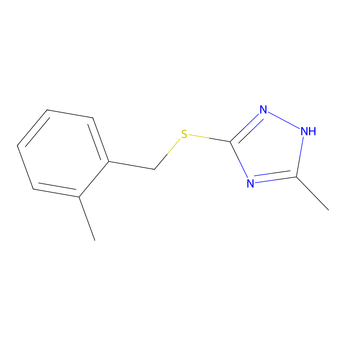 2-methylbenzyl 3-methyl-1H-1,2,4-triazol-5-yl sulfide molecular structure, CAS 526188-10-3