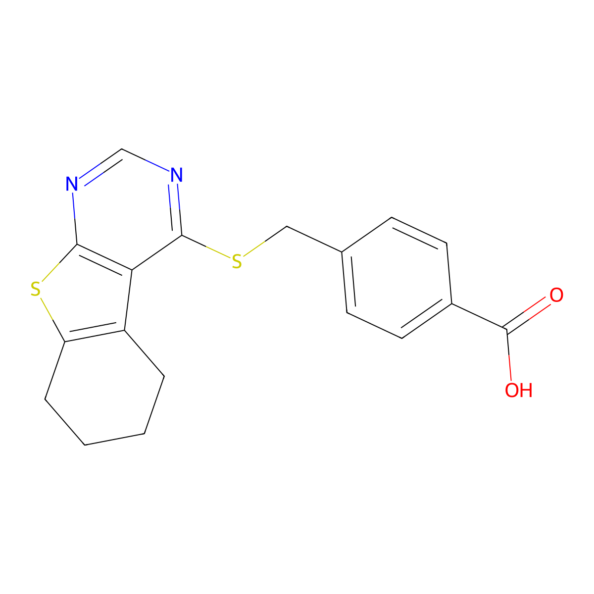 4-({8-Thia-4,6-diazatricyclo[7.4.0.0^{2,7}]trideca-1(9),2(7),3,5-tetraen-3-ylsulfanyl}methyl)benzoic acid molecular structure, CAS 526188-32-9