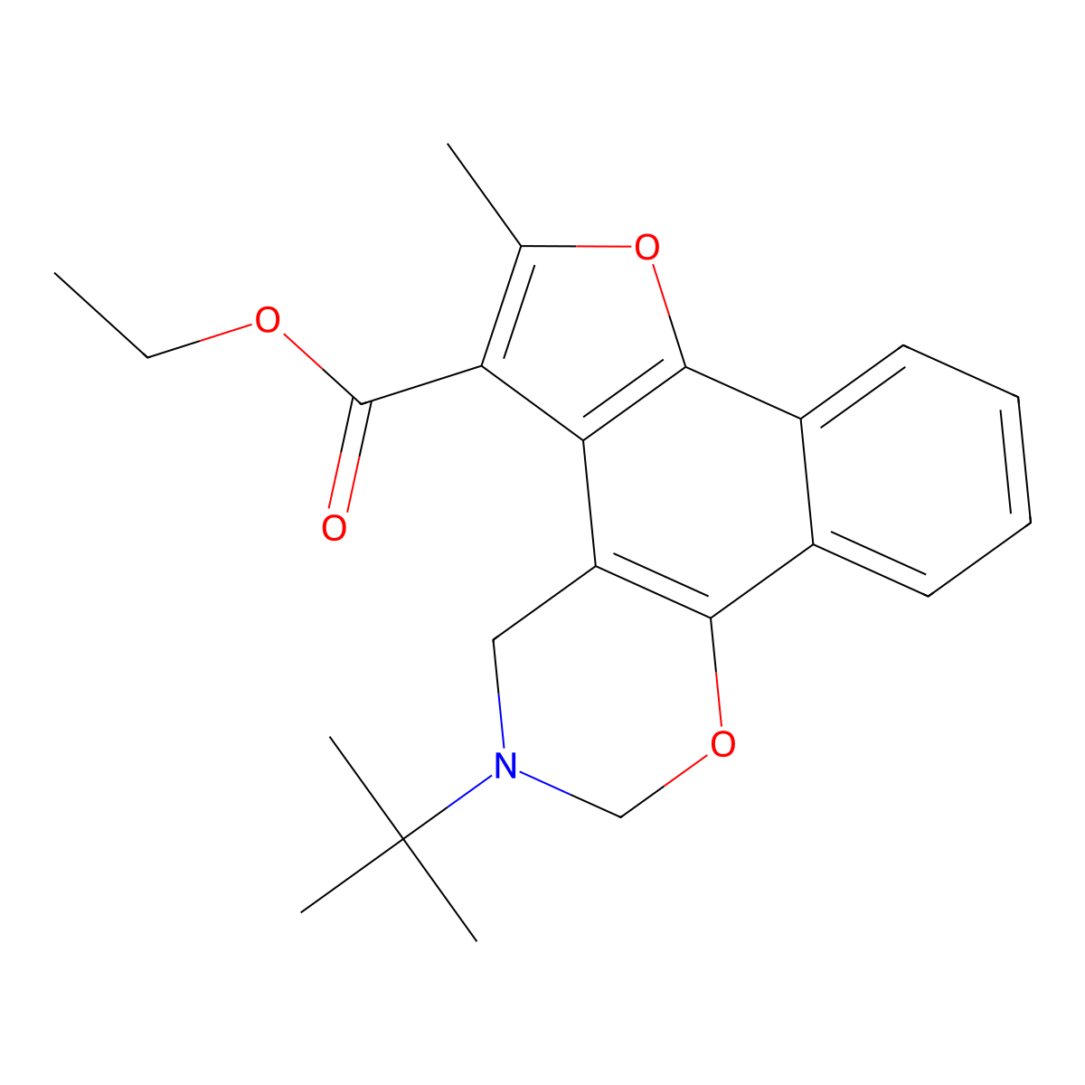 ethyl 3-tert-butyl-6-methyl-3,4-dihydro-2H-furo[3',2':3,4]naphtho[2,1-e][1,3]oxazine-5-carboxylate molecular structure, CAS 526188-50-1