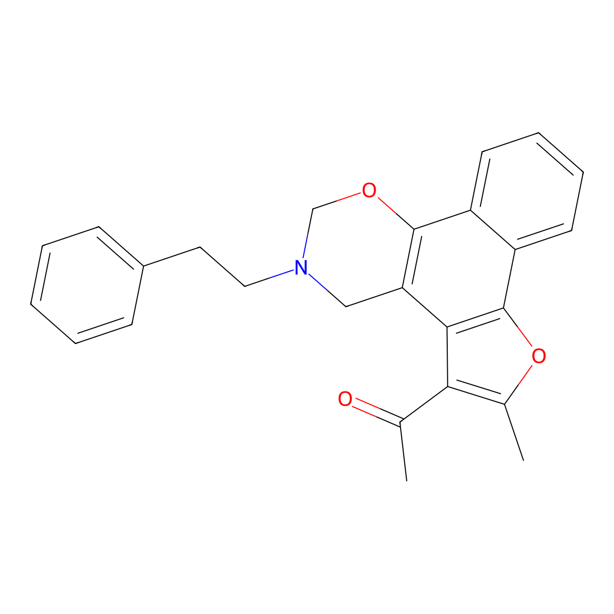 1-(6-methyl-3-phenethyl-3,4-dihydro-2H-furo[3',2':3,4]naphtho[2,1-e][1,3]oxazin-5-yl)ethanone molecular structure, CAS 526188-55-6