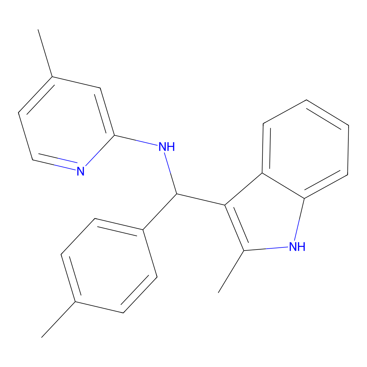 4-methyl-N-((2-methyl-1H-indol-3-yl)(p-tolyl)methyl)pyridin-2-amine molecular structure, CAS 526188-66-9