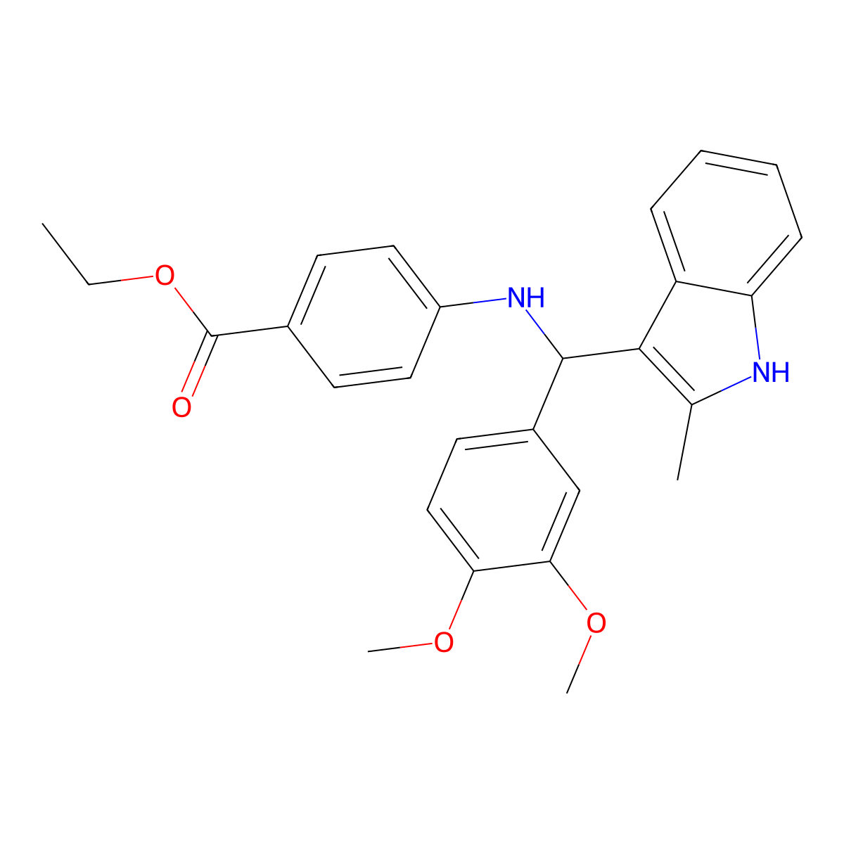 ethyl 4-{[(3,4-dimethoxyphenyl)(2-methyl-1H-indol-3-yl)methyl]amino}benzoate molecular structure, CAS 526188-68-1