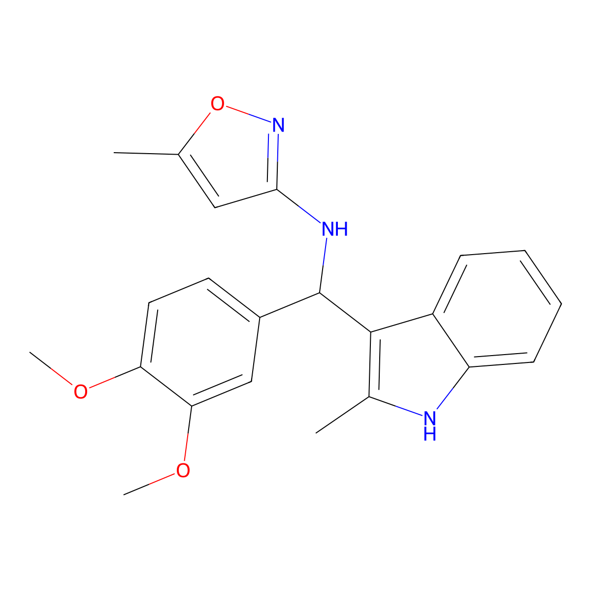 [(3,4-Dimethoxyphenyl)(2-methylindol-3-yl)methyl](5-methylisoxazol-3-yl)amine molecular structure, CAS 526188-70-5