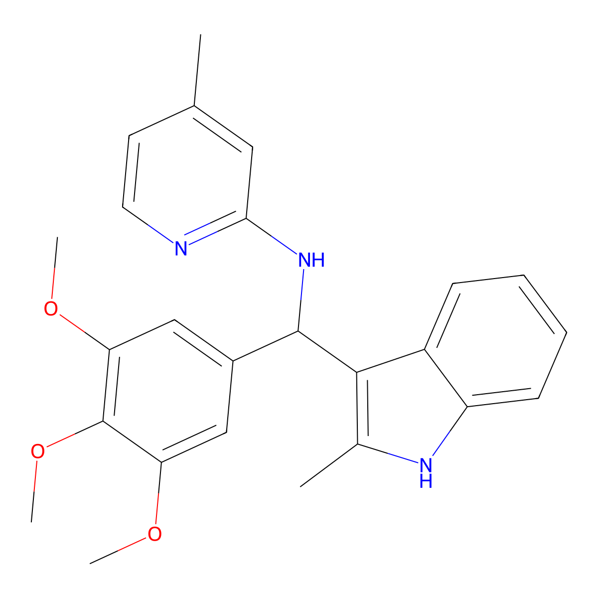 4-methyl-N-[(2-methyl-1H-indol-3-yl)(3,4,5-trimethoxyphenyl)methyl]pyridin-2-amine molecular structure, CAS 526188-78-3