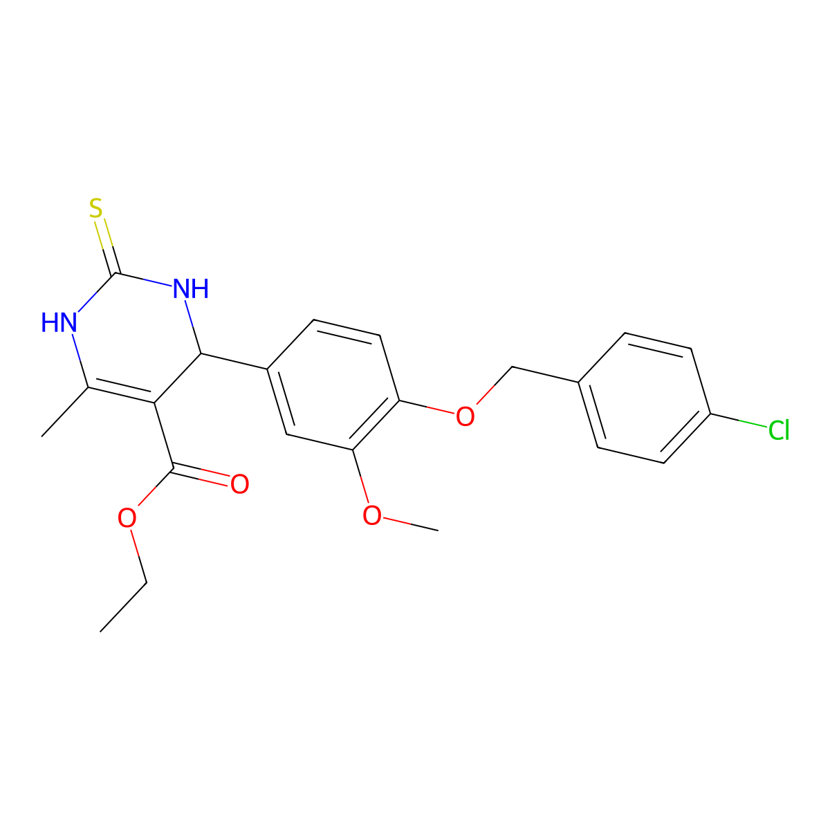 ethyl 4-[4-[(4-chlorophenyl)methoxy]-3-methoxyphenyl]-6-methyl-2-sulfanylidene-3,4-dihydro-1H-pyrimidine-5-carboxylate molecular structure, CAS 526189-42-4