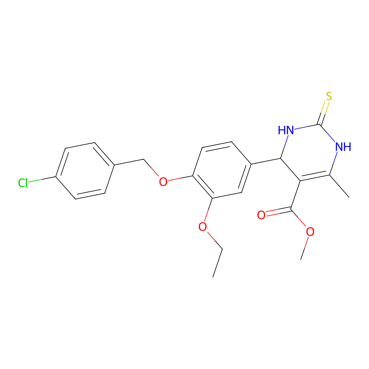 methyl 4-[4-[(4-chlorophenyl)methoxy]-3-ethoxyphenyl]-6-methyl-2-sulfanylidene-3,4-dihydro-1H-pyrimidine-5-carboxylate molecular structure, CAS 526189-44-6