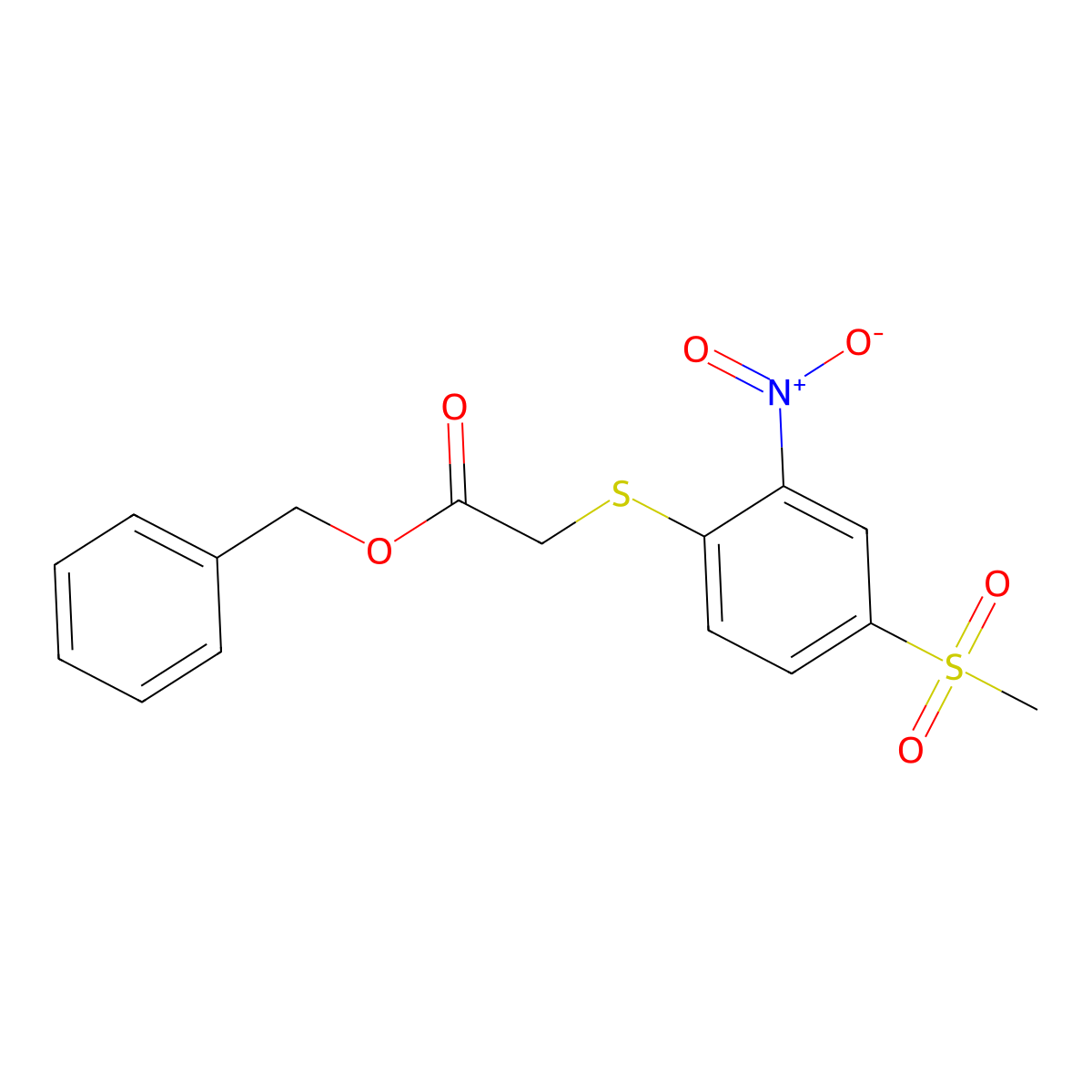 Benzyl {[2-nitro-4-(methylsulfonyl)phenyl]sulfanyl}acetate molecular structure, CAS 526189-75-3
