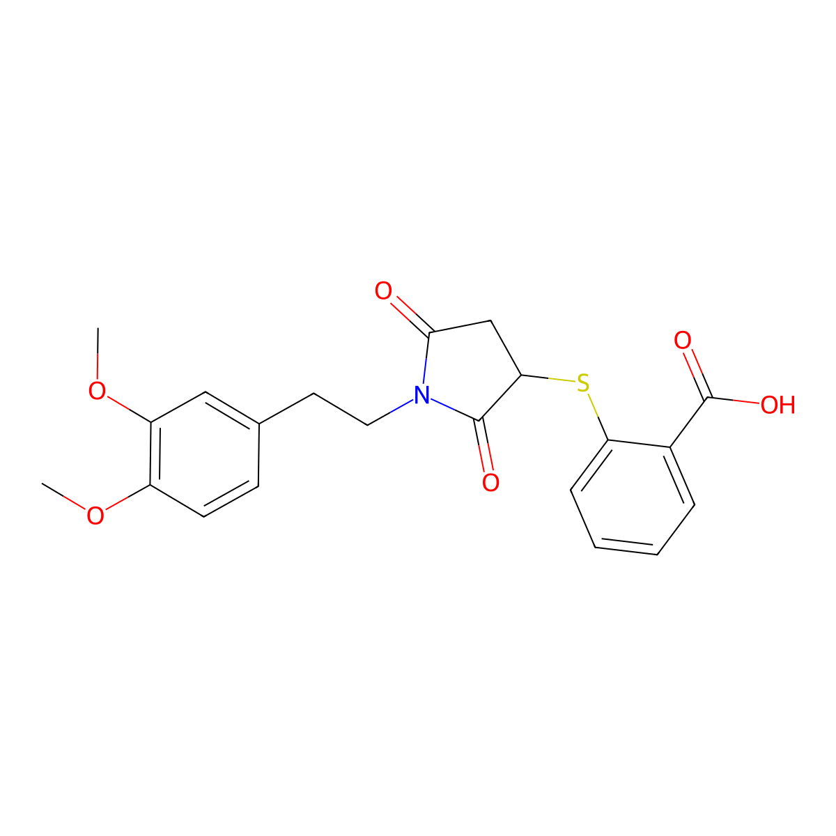 2-({1-[2-(3,4-Dimethoxyphenyl)ethyl]-2,5-dioxopyrrolidin-3-yl}sulfanyl)benzoic acid molecular structure, CAS 526190-70-5